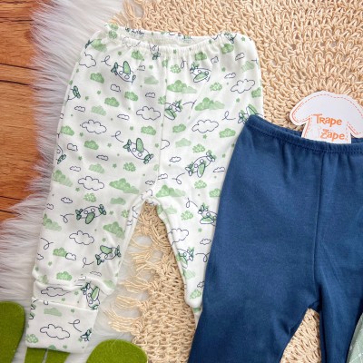 Kit 3 Calças - Aviãozinho, Marinho e Losango - Off White, Verde e Marinho